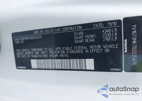 2011 Volvo C30 T5 from USA, damaged, VIN YV1672MK7B2235476